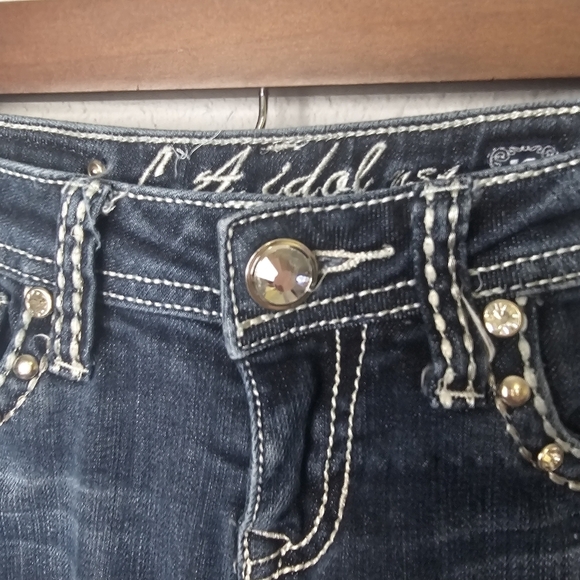 LA Idol Girls Size 12 Capri Jeans Denim Embroidered Bling Pockets Y2K - Picture 6 of 14